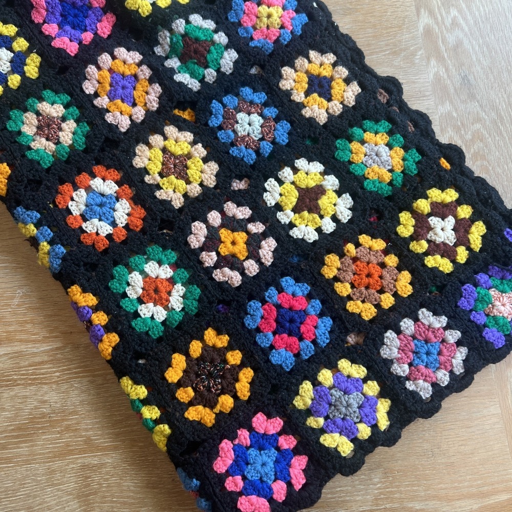 Granny Square Crochet Lap Blanket Small‎ Throw Quilt Multicolored 56"x 33"